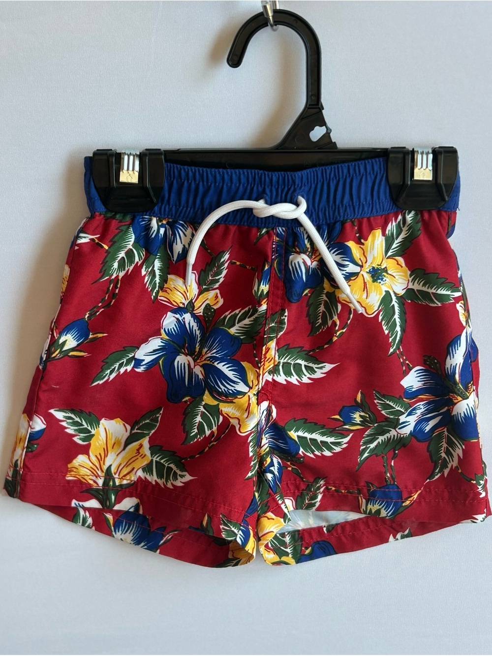 Janie and Jack Red Floral Swim Shorts with Blue Waistband